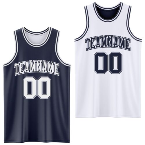 ReversibleD0062 Custom Navy White Reversible Double Side Sublimation Basketball Suit Jersey
