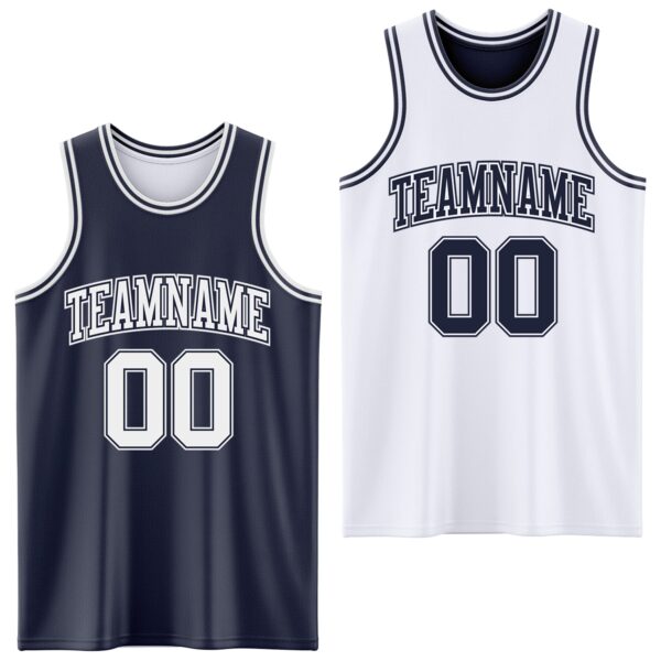 Custom Navy White Reversible Double Side Sublimation Basketball Suit Jersey
