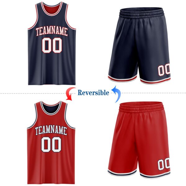 Custom Navy White-Red Reversible Double Side Sublimation Basketball Suit Jersey