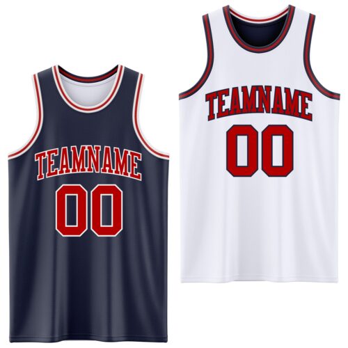 Custom Navy Red-White Reversible Double Side Sublimation Basketball Suit Jersey