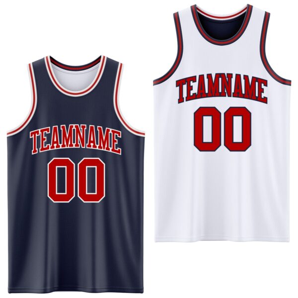 Custom Navy Red-White Reversible Double Side Sublimation Basketball Suit Jersey