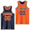 Custom Navy Orange-White Reversible Double Side Sublimation Basketball Suit Jersey