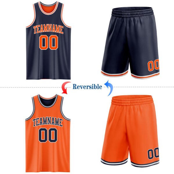 Custom Navy Orange-White Reversible Double Side Sublimation Basketball Suit Jersey
