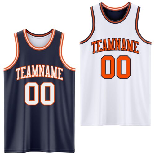 ReversibleD0067 Custom Navy White-Orange Reversible Double Side Sublimation Basketball Suit Jersey