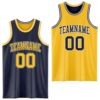 Custom Navy Gold-White Reversible Double Side Sublimation Basketball Suit Jersey