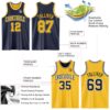 Custom Navy Gold-White Reversible Double Side Sublimation Basketball Suit Jersey
