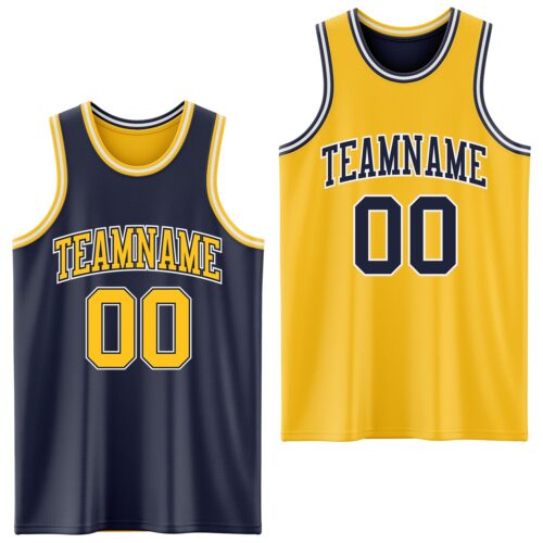 ReversibleD0068 Custom Navy Gold-White Reversible Double Side Sublimation Basketball Suit Jersey