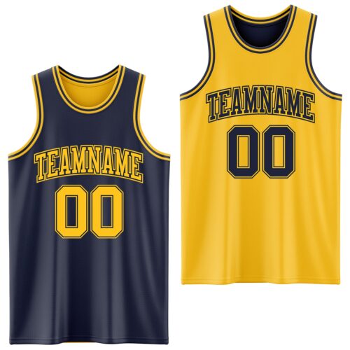 Custom Navy Gold Reversible Double Side Sublimation Basketball Suit Jersey