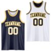 Custom Navy White-Gold Reversible Double Side Sublimation Basketball Suit Jersey