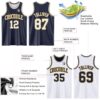 Custom Navy White-Old Gold Reversible Double Side Sublimation Basketball Suit Jersey