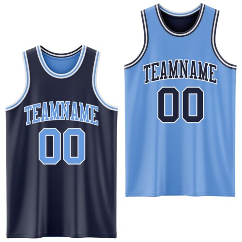 ReversibleD0074 Custom Navy Light Blue-White Reversible Double Side Sublimation Basketball Suit Jersey