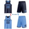 Custom Navy Light Blue Reversible Double Side Sublimation Basketball Suit Jersey