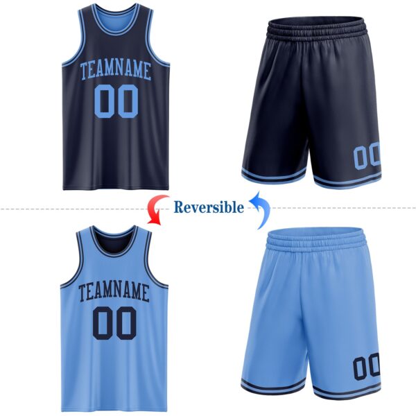 Custom Navy Light Blue Reversible Double Side Sublimation Basketball Suit Jersey