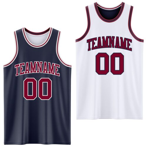 ReversibleD0079 Custom Navy Maroon-White Reversible Double Side Sublimation Basketball Suit Jersey