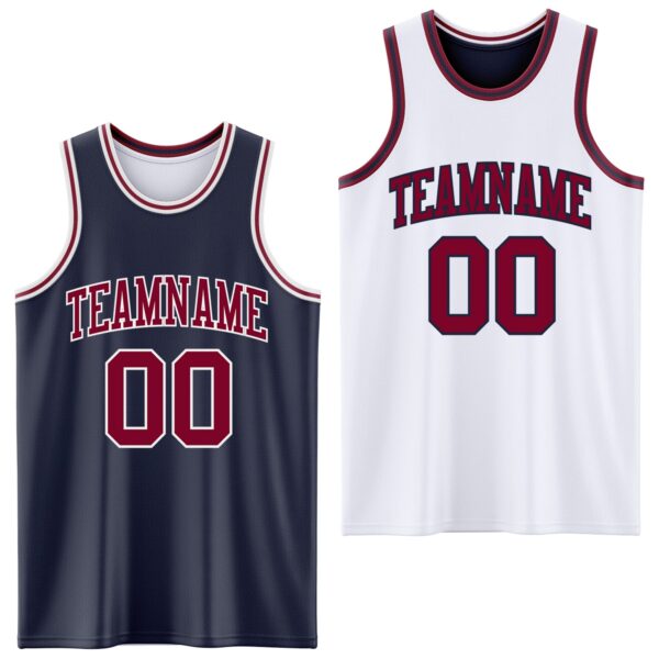 Custom Navy Maroon-White Reversible Double Side Sublimation Basketball Suit Jersey
