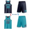 Custom Navy Teal-White Reversible Double Side Sublimation Basketball Suit Jersey