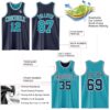 Custom Navy Teal-White Reversible Double Side Sublimation Basketball Suit Jersey
