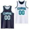 Custom Navy White-Teal Reversible Double Side Sublimation Basketball Suit Jersey