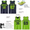 Custom Navy Neon Green Reversible Double Side Sublimation Basketball Suit Jersey