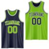 Custom Navy Neon Green-White Reversible Double Side Sublimation Basketball Suit Jersey