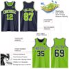 Custom Navy Neon Green-White Reversible Double Side Sublimation Basketball Suit Jersey