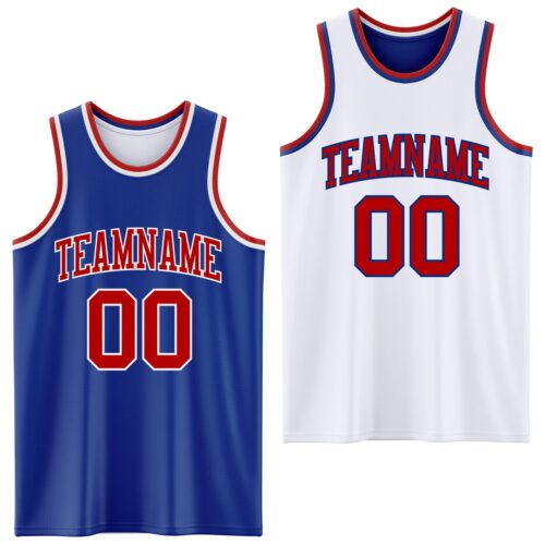 Custom Royal Red-White Reversible Double Side Sublimation Basketball Suit Jersey