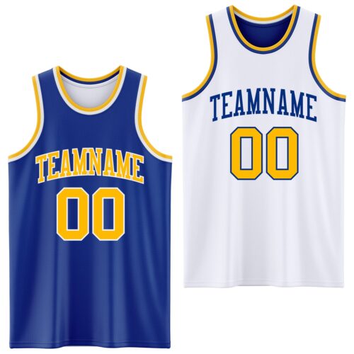 ReversibleD0089 Custom Royal Gold-White Reversible Double Side Sublimation Basketball Suit Jersey