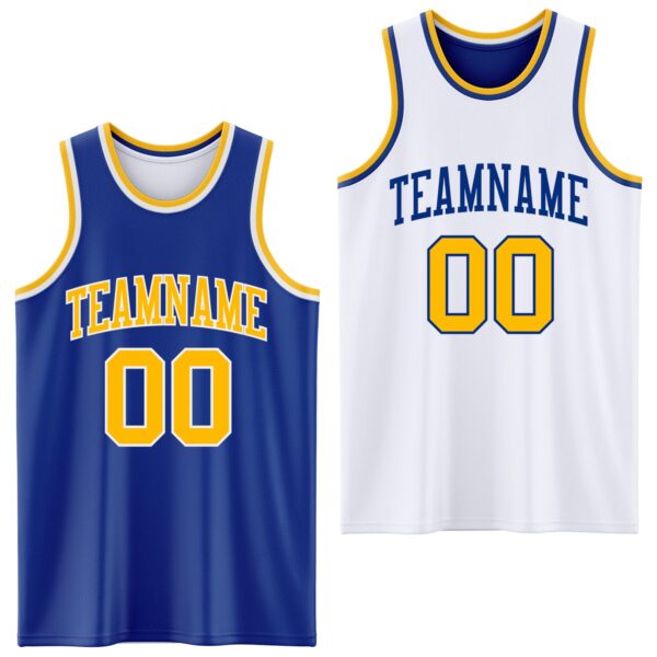 Custom Royal Gold-White Reversible Double Side Sublimation Basketball Suit Jersey