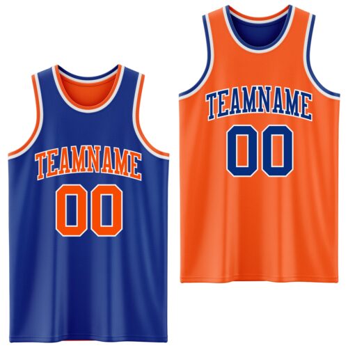 Custom Royal Orange-White Reversible Double Side Sublimation Basketball Suit Jersey