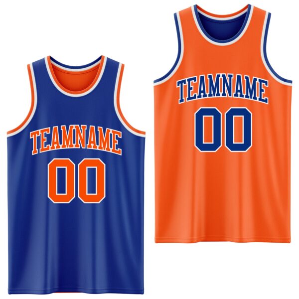 Custom Royal Orange-White Reversible Double Side Sublimation Basketball Suit Jersey
