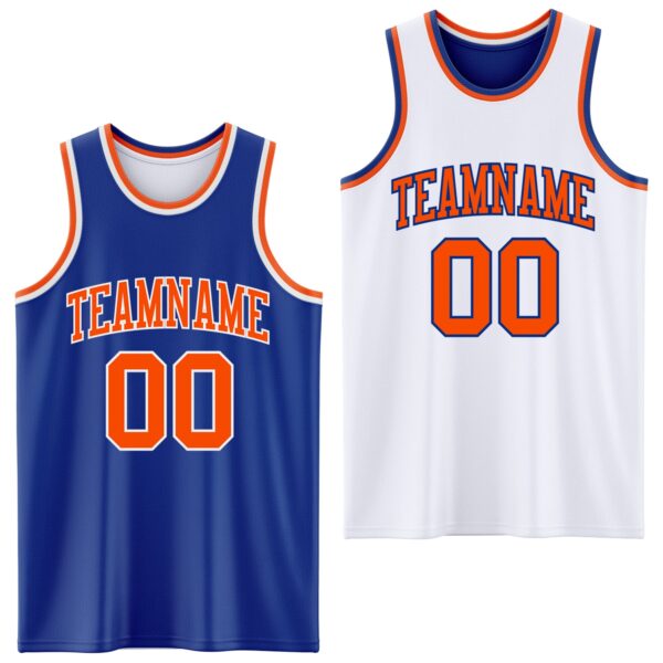 Custom Royal Orange-White Reversible Double Side Sublimation Basketball Suit Jersey