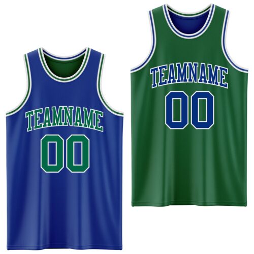 ReversibleD0094 Custom Royal Kelly Green-White Reversible Double Side Sublimation Basketball Suit Jersey