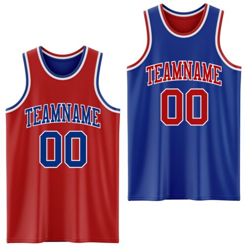 ReversibleD0100 Custom Red Royal-White Reversible Double Side Sublimation Basketball Suit Jersey