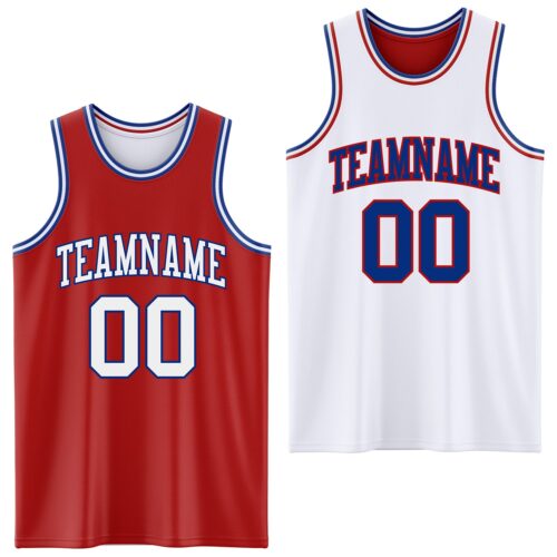 Custom Red White-Royal Reversible Double Side Sublimation Basketball Suit Jersey