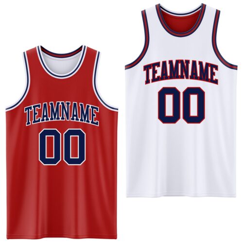 ReversibleD0102 Custom Red Navy-White Reversible Double Side Sublimation Basketball Suit Jersey