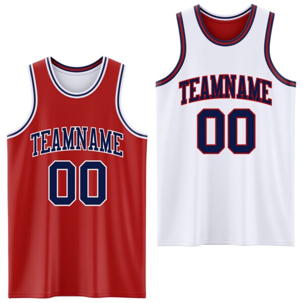 Custom Red Navy-White Reversible Double Side Sublimation Basketball Suit Jersey