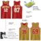 Custom Red White-Old Gold Reversible Double Side Sublimation Basketball Suit Jersey