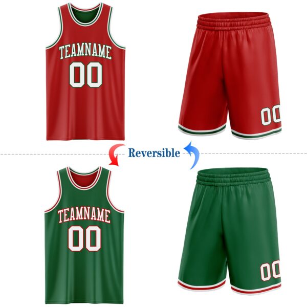 Custom Red White-Kelly Green Reversible Double Side Sublimation Basketball Suit Jersey