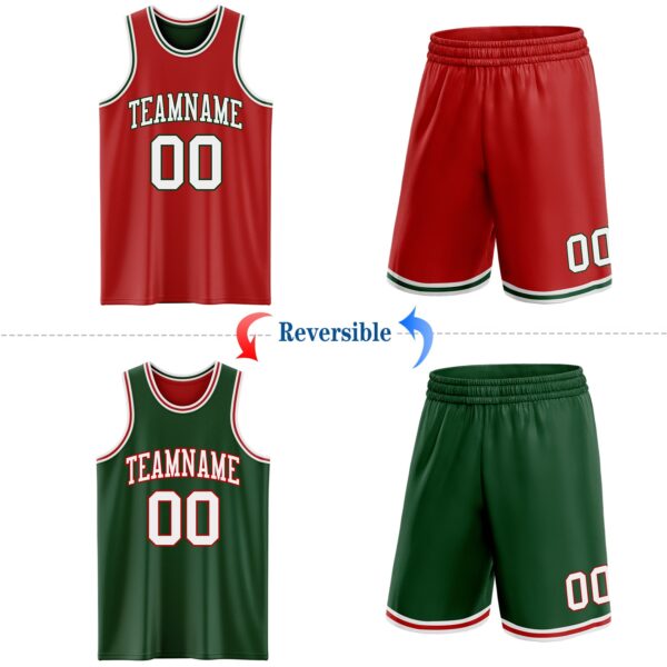 Custom Red White-Green Reversible Double Side Sublimation Basketball Suit Jersey