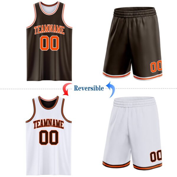 Custom Brown Orange-White Reversible Double Side Sublimation Basketball Suit Jersey