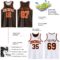 Custom Brown Orange-White Reversible Double Side Sublimation Basketball Suit Jersey