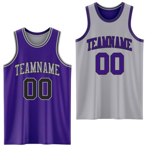 Custom Purple Black-Gray Reversible Double Side Sublimation Basketball Suit Jersey