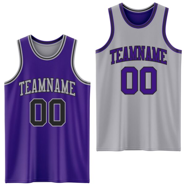 Custom Purple Black-Gray Reversible Double Side Sublimation Basketball Suit Jersey