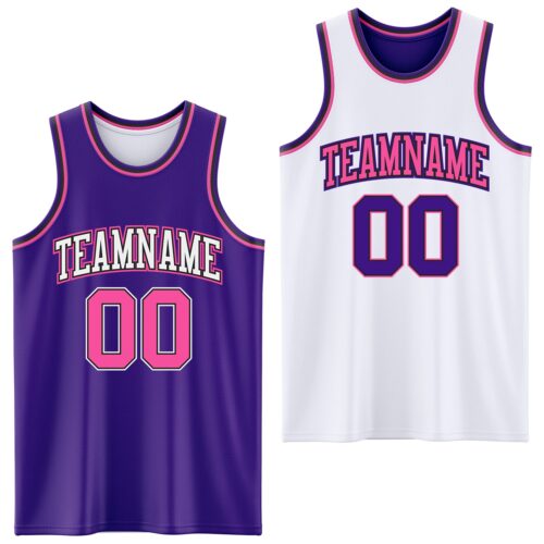 ReversibleD0120 Custom Purple Pink Black-White Reversible Double Side Sublimation Basketball Suit Jersey