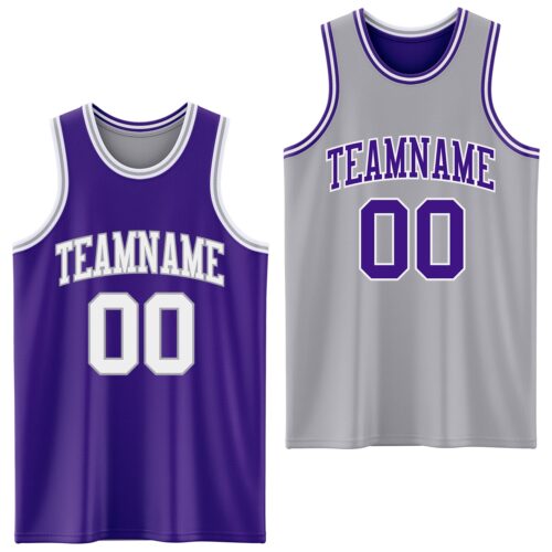 ReversibleD0124 Custom Purple White-Gray Reversible Double Side Sublimation Basketball Suit Jersey