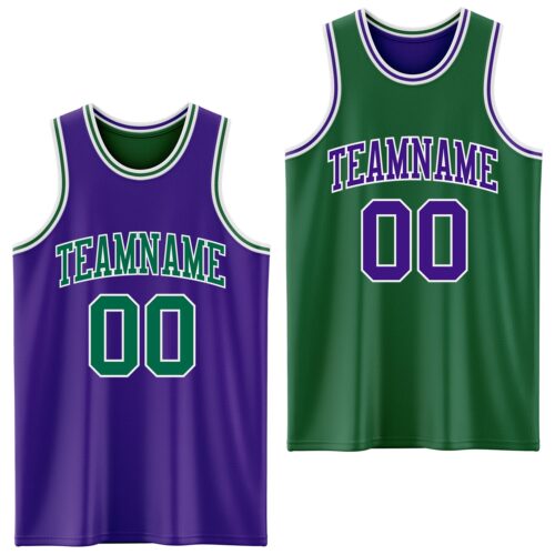 ReversibleD0126 Custom Purple Kelly Green-White Reversible Double Side Sublimation Basketball Suit Jersey