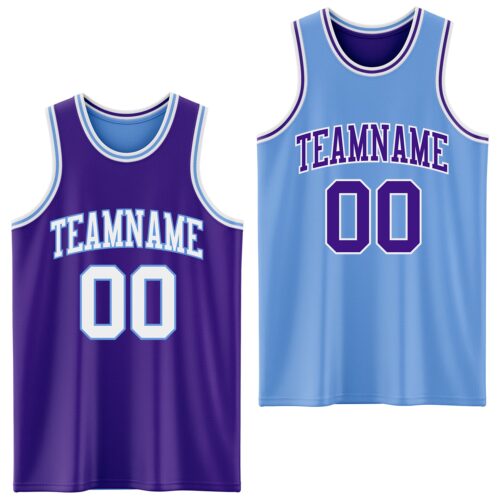 ReversibleD0127 Custom Purple White-Light Blue Reversible Double Side Sublimation Basketball Suit Jersey