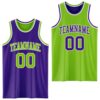 Custom Purple Neon Green-White Reversible Double Side Sublimation Basketball Suit Jersey