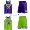 Custom Purple Neon Green-White Reversible Double Side Sublimation Basketball Suit Jersey