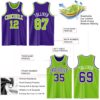 Custom Purple Neon Green-White Reversible Double Side Sublimation Basketball Suit Jersey